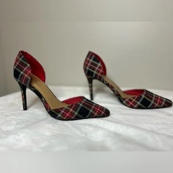 Anne Michelle Red Tartan Plaid Heels with Pointed Toe Size 7 - Picture 5 of 10